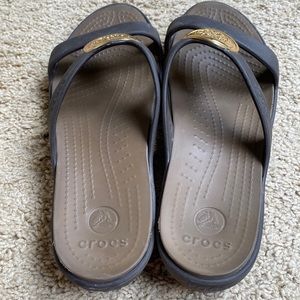 CROCS brown sandals with gold detail